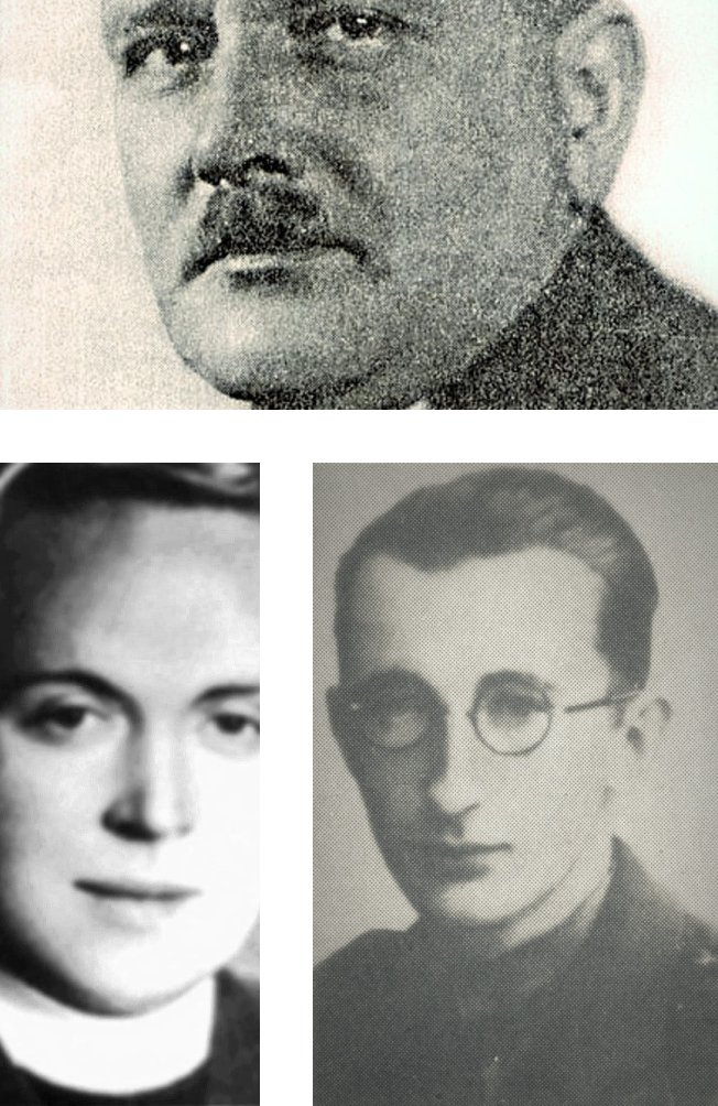 Kolaż z portretami: Romana Konkiewicza, księdza Alfonsa Jankowskiego, Witolda Marcinkowskiego