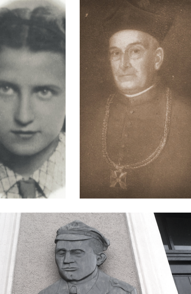 Kolaż z portretami: Heleny Siekierskiej, księdza Ignacego Niedźwiedzińskiego, Tadeusza Wojtczaka