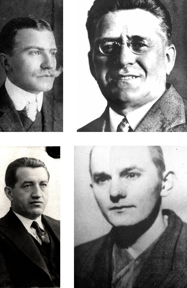 Kolaż z portretami: Nikodema Pajzderskiego, Antoniego Sturnego, Józefa Przybyła, Stanisława Pawłowskiego