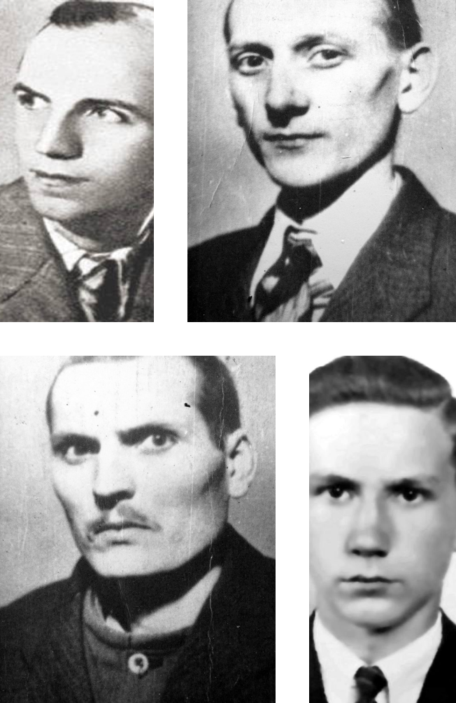 Kolaż z portretami: Floriana Marciniaka, Bolesława Koteraza, Jerzego Kurpisza, Jana Stoltmanna