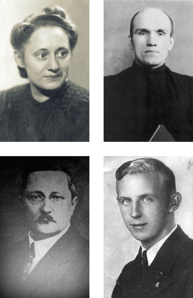 Kolaż z portretami: Marii Gauss, Stefana Cybichowskiego, Grzegorza Frąckowiaka, Edwarda Klinika