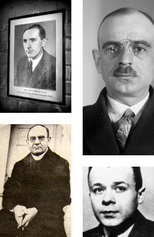 Kolaż z portretami: Tadeusza Wojtczaka, Juliana Dembińskiego, Aleksandra Dębskiego, Antoniego Wolniewicza