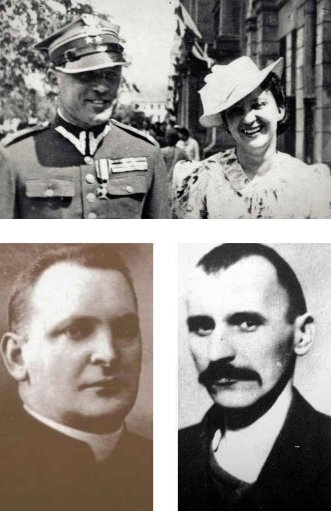 Kolaż z portretami: Czesławy Milian, księdza Jana Nepomucena Chrzana, Władysława Grządzielskiego